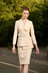 High Waisted Belted Skirt Suits - FashionByTeresa
